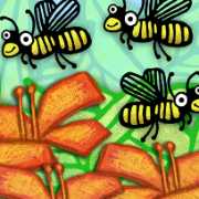 Three bees flew over three flowers