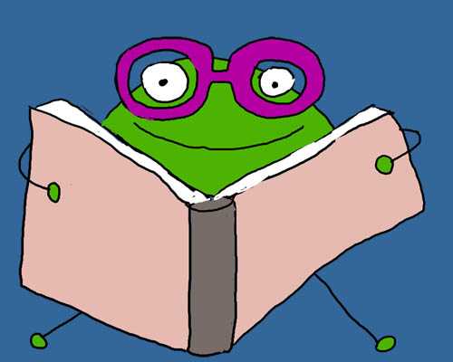 From the home page photograph. One green monster sat down with a very large book.
