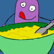 Purple monster eats curry