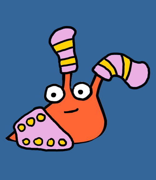 Smuckles the friendly orange slug, wearing his festive pajamas
