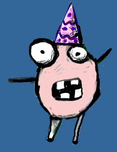 The birthday monster is wearing his purple birthday hat!